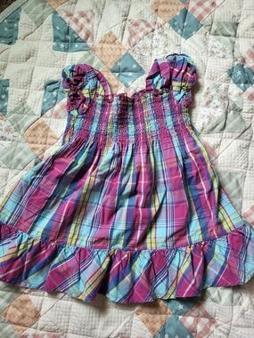 Lydia Jane Girls Purple Plaid Smocked Casual Dress with Ruffle Hem